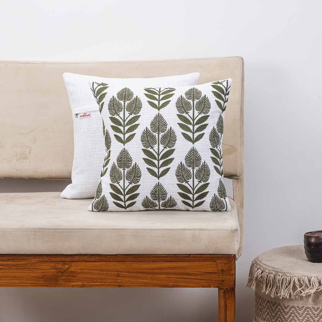 Premium Botanic Elegance Embroidery Cushion Cover