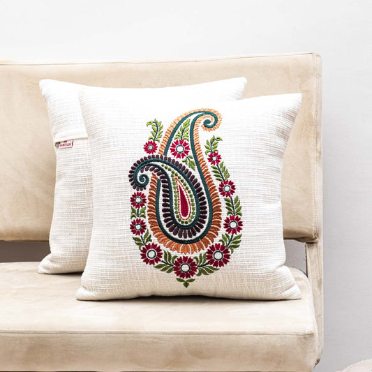 Premium Double Paisley Embroidery Cushion Cover