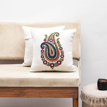 Premium Double Paisley Embroidery Cushion Cover