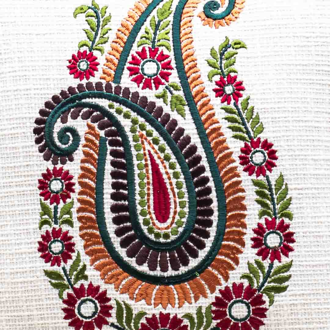 Premium Double Paisley Embroidery Cushion Cover