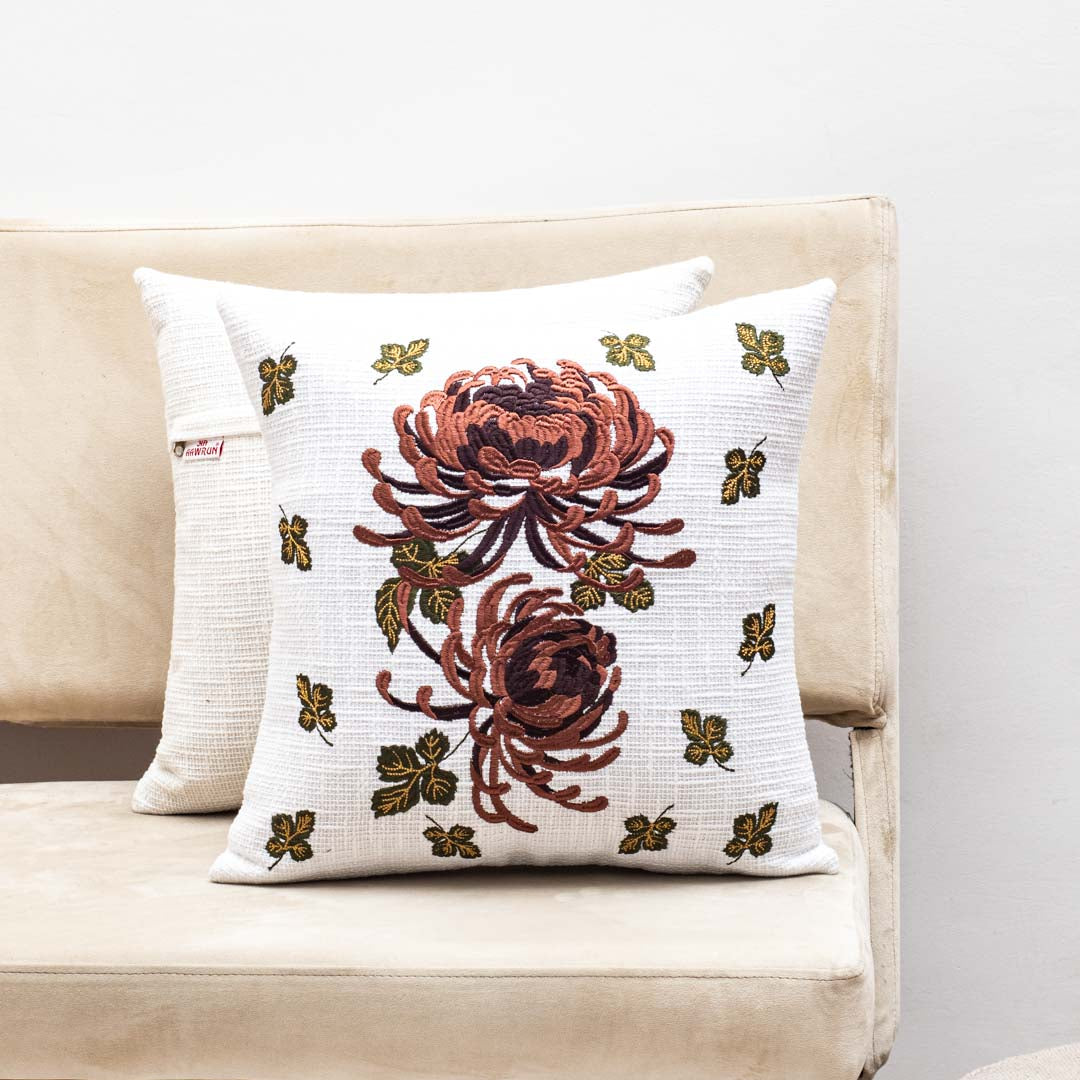 Premium Autumn Bloom Embroidery Cushion Cover