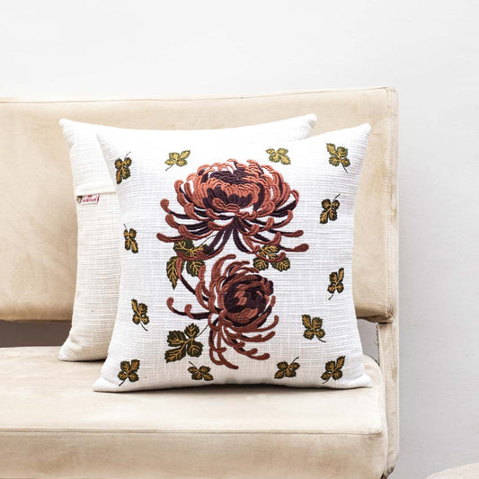 Premium Autumn Bloom Embroidery Cushion Cover