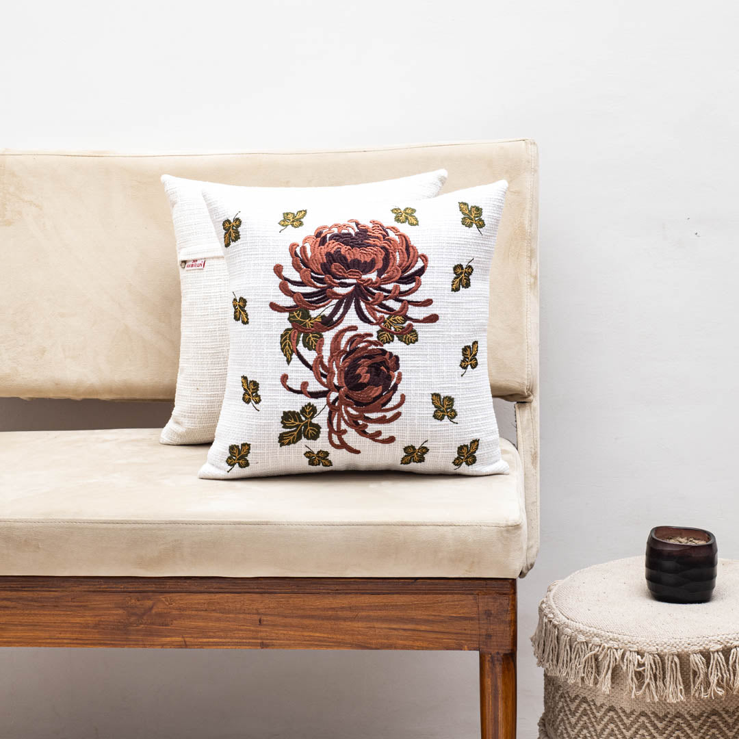 Premium Autumn Bloom Embroidery Cushion Cover
