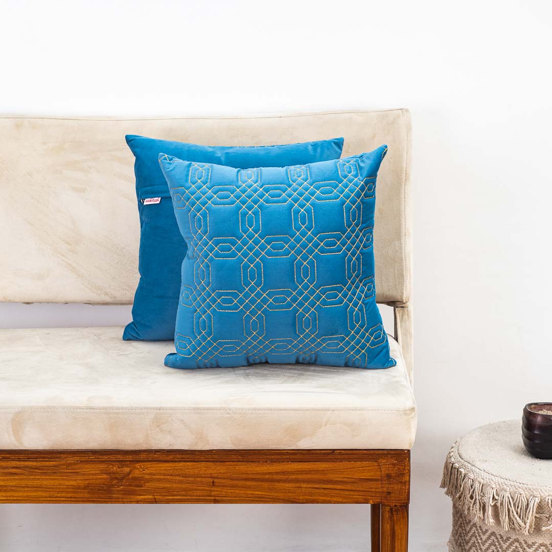 Premium Block Zari Quilted Cushion Cover