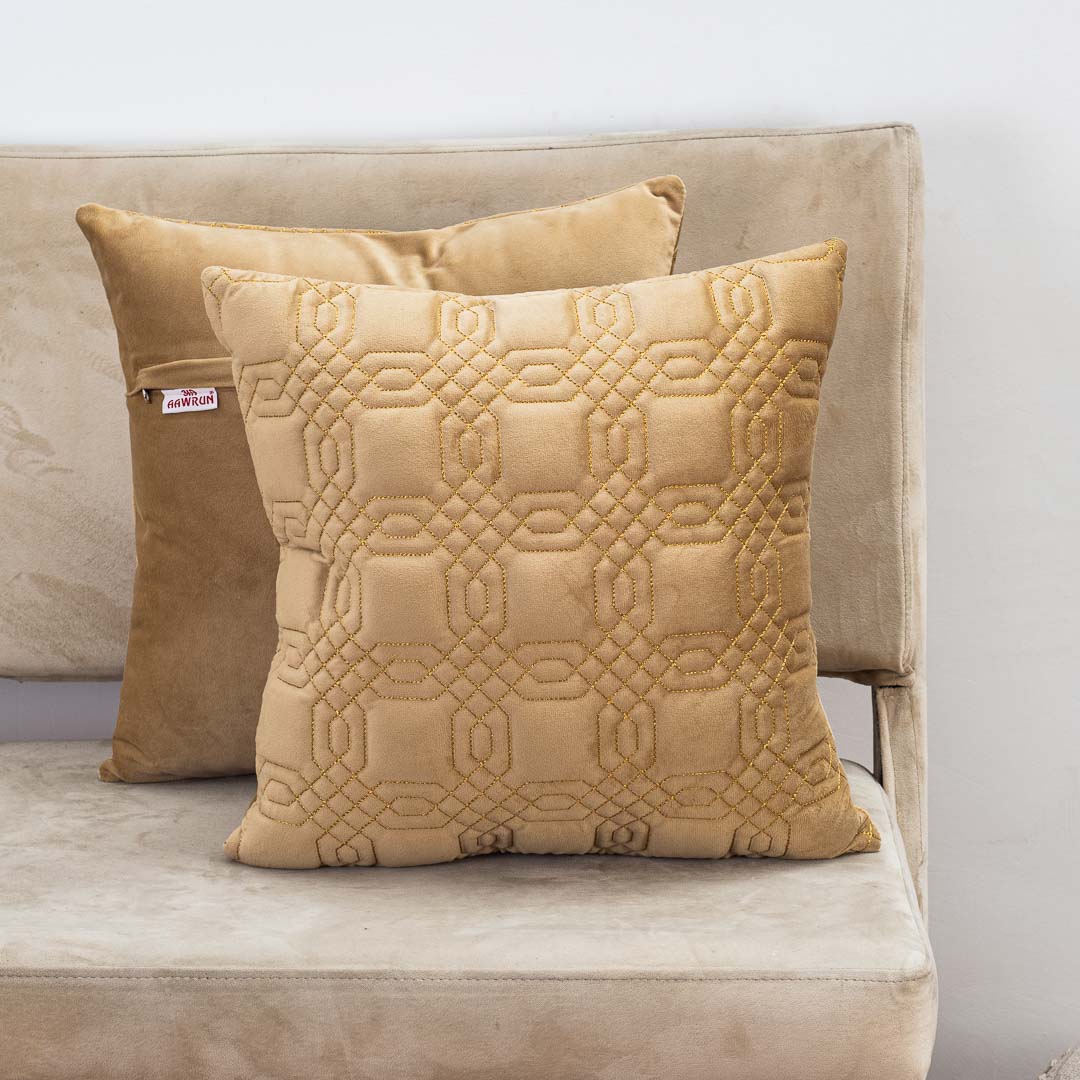 Premium Block Zari Quilted Cushion Cover