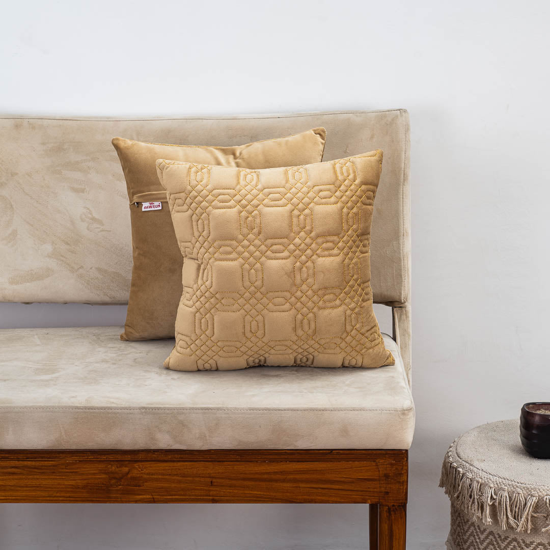 Premium Block Zari Quilted Cushion Cover