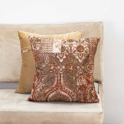 Premium Golden Kashmiri Tales Cushion Cover