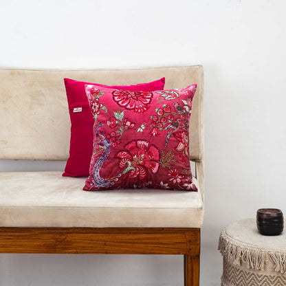Premium Pink Crimson Bloom Cushion Cover