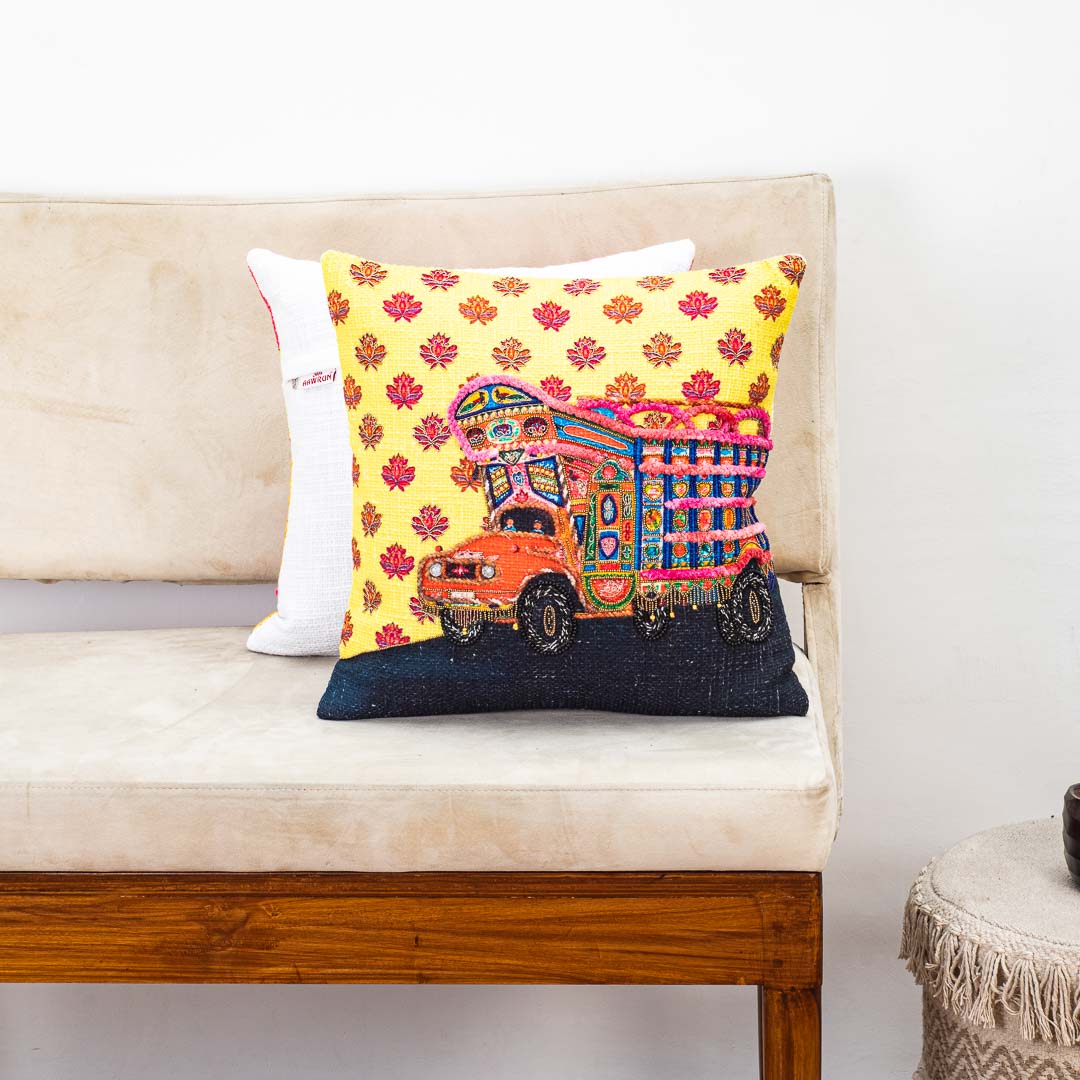 Premium Folk Art Truck Cushion Cover