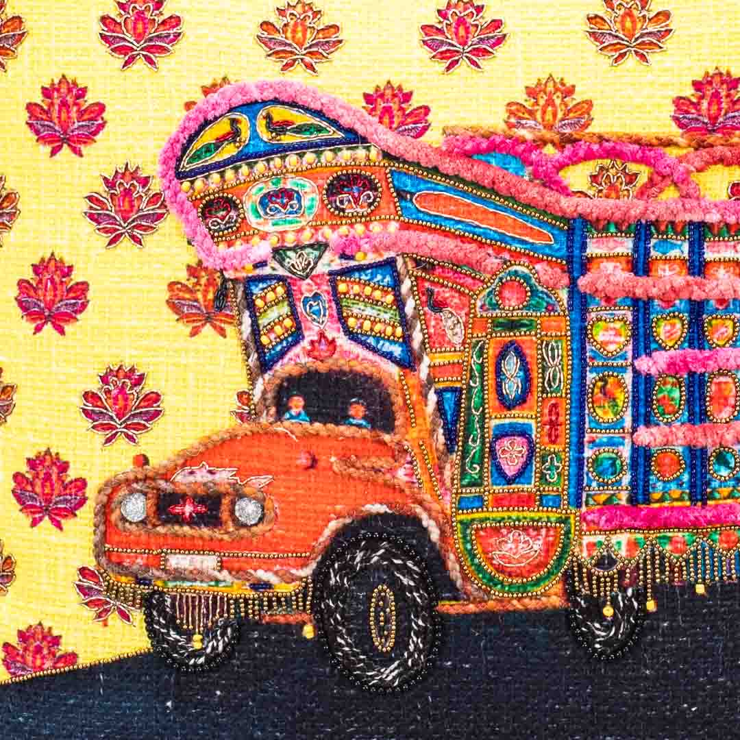Premium Folk Art Truck Cushion Cover