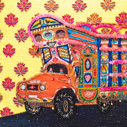 Premium Folk Art Truck Cushion Cover