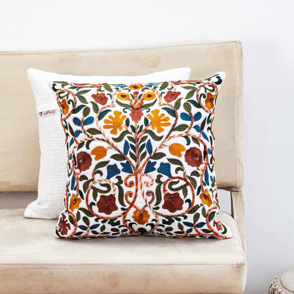 Premium Intricate Floral Embroidery Cushion Cover