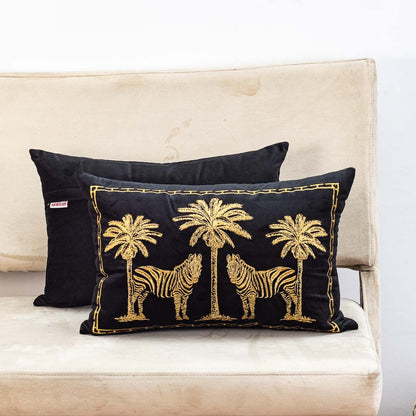 Premium Zebra & 03 Palm Tree Embroidery Cushion Cover