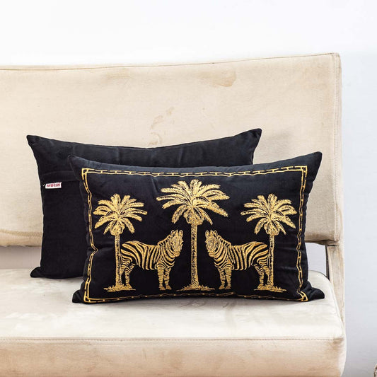Premium Zebra & 03 Palm Tree Embroidery Cushion Cover