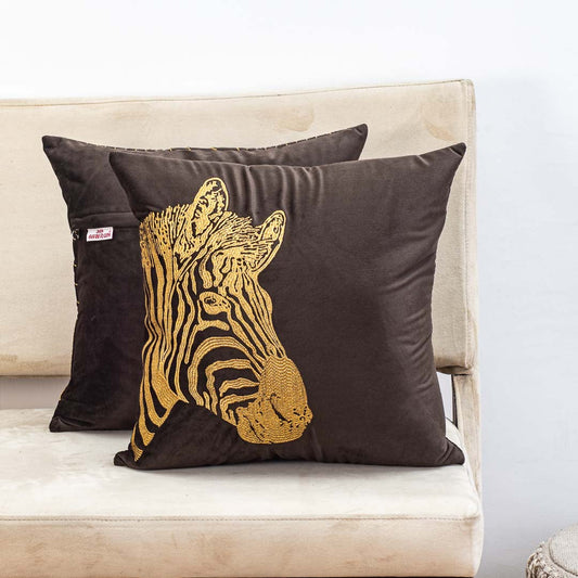 Premium Zebra Zari Embroidery Cushion Cover