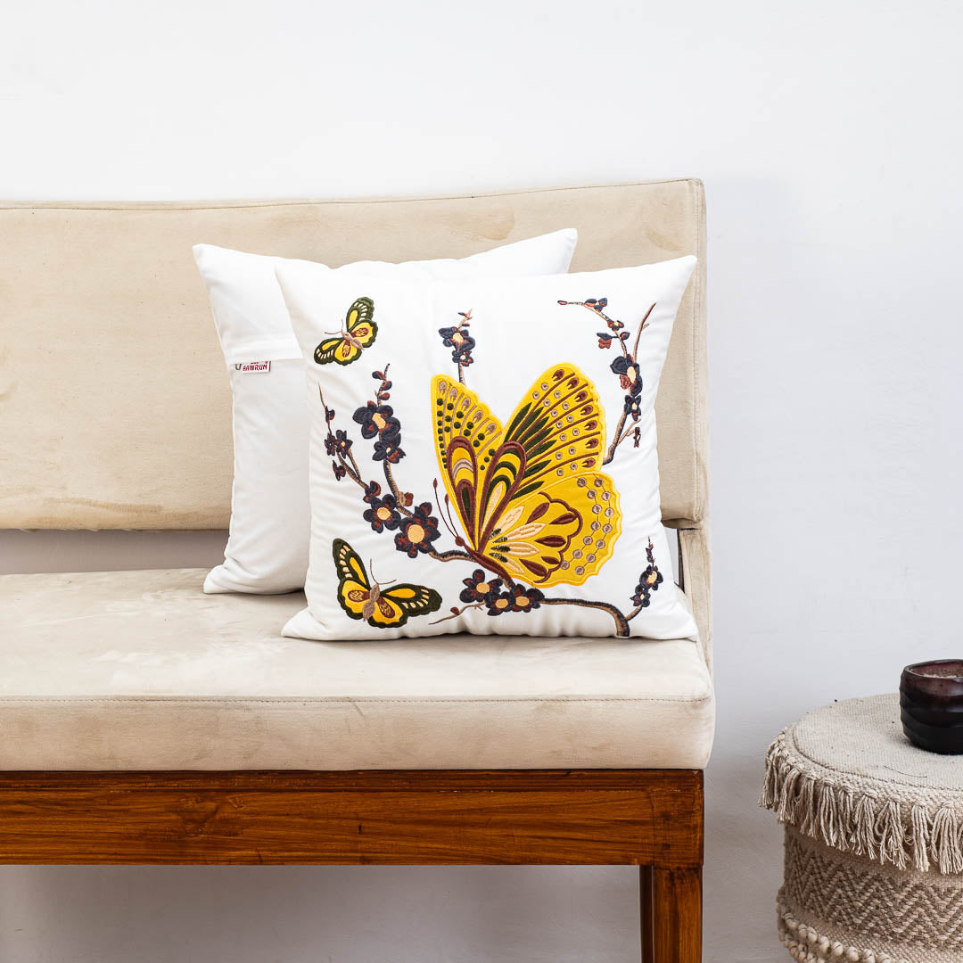 Premium Floral Butterfly Cushion Cover