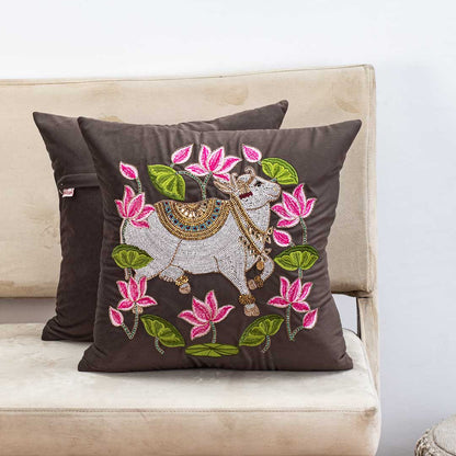 Premium Royal Cow & Lotus Ring Cushion Cover