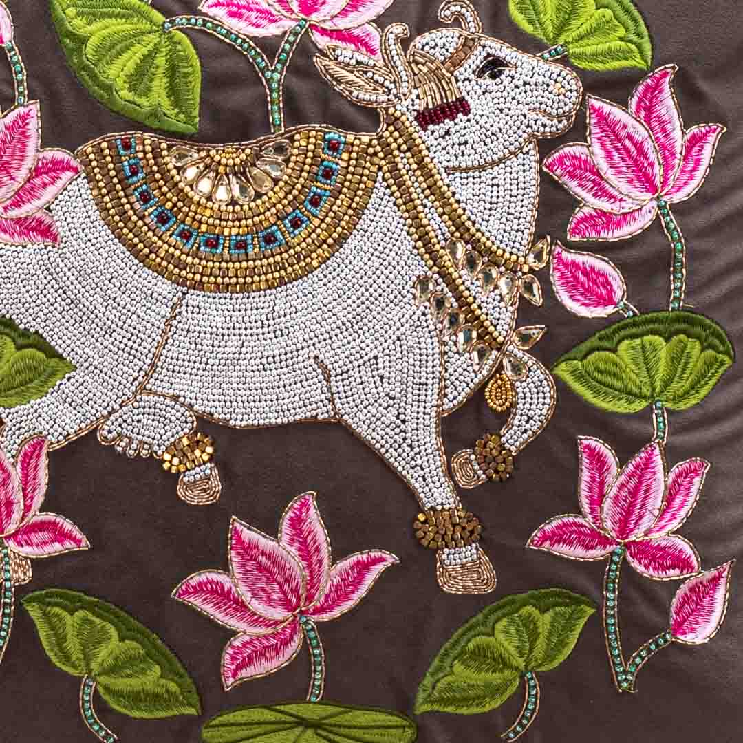 Premium Royal Cow & Lotus Ring Cushion Cover