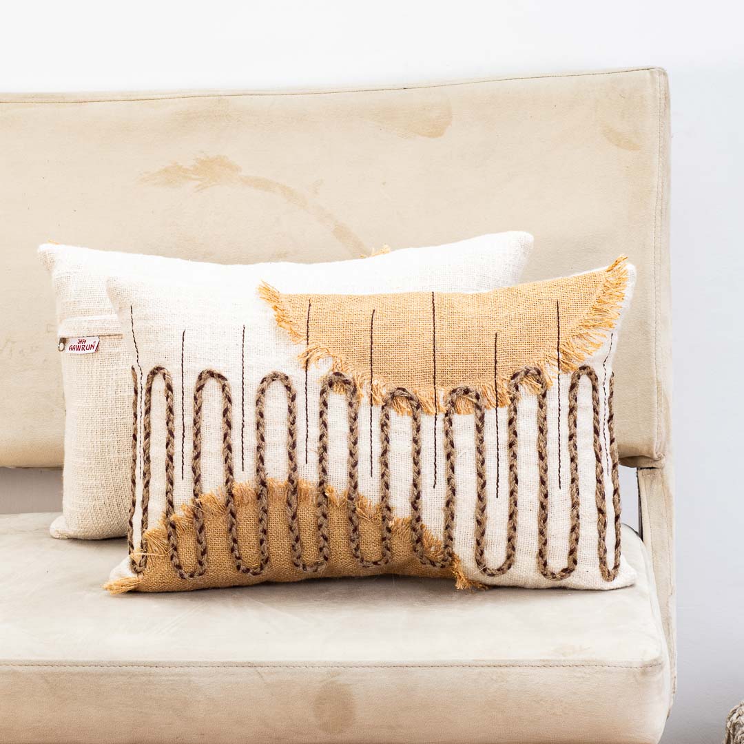 Premium White Gold New Fashion Jute Cushion Cover Design Five