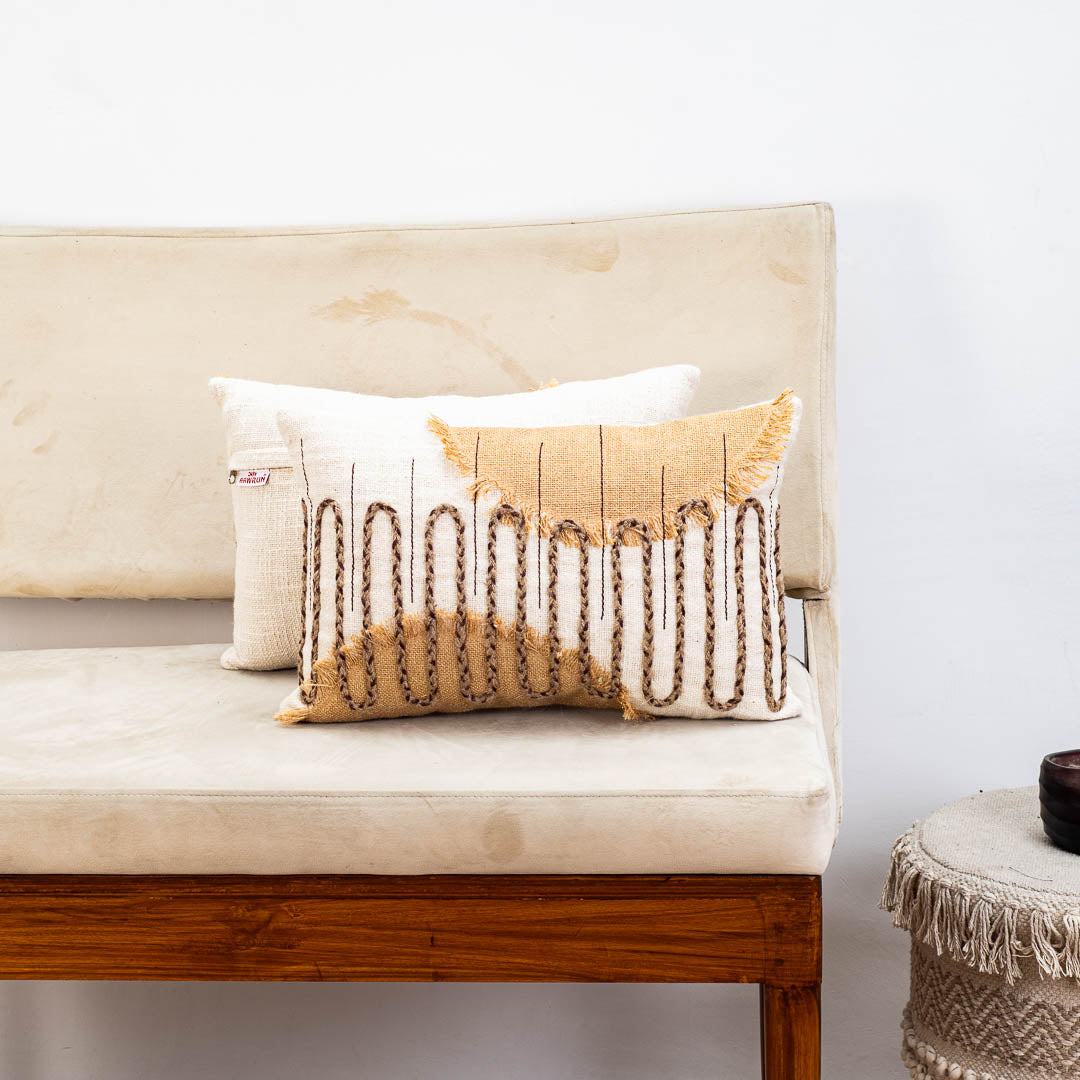 Premium White Gold New Fashion Jute Cushion Cover Design Five