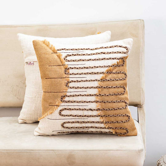 Premium White Gold New Fashion Jute Cushion Cover Design Five