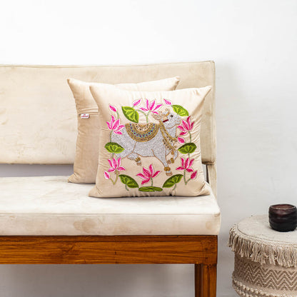 Premium Royal Cow & Lotus Ring Cushion Cover
