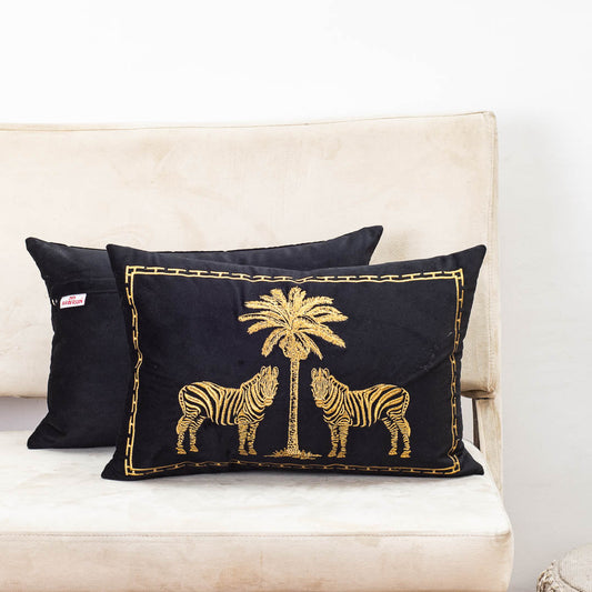 Premium Zebra & Palm Tree Embroidery Cushion Cover