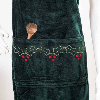 Premium Velvet Embroidery Green Apron