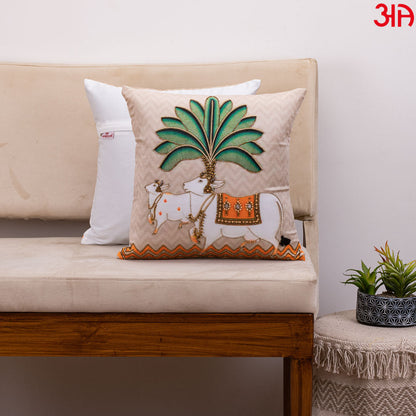 Premium Pichwai Cow & Banana Tree Cushion Cover