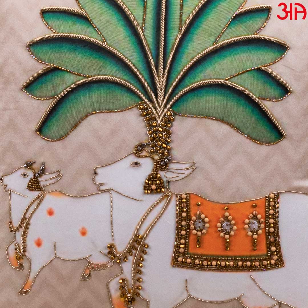 Premium Pichwai Cow & Banana Tree Cushion Cover