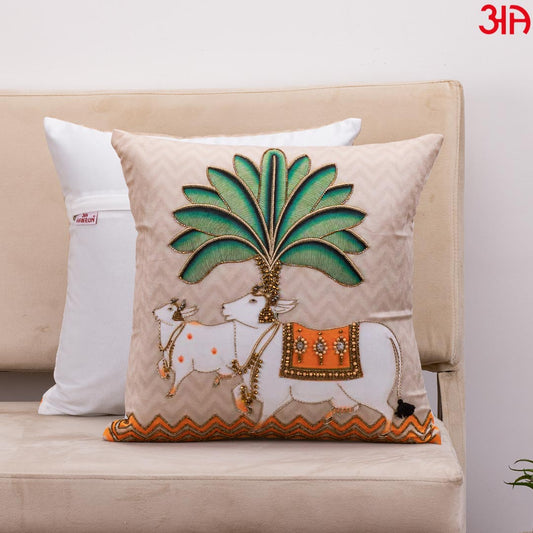 Premium Pichwai Cow & Banana Tree Cushion Cover
