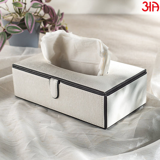 Premium White Vegan Leather Tissue Box (24x14x8) CM