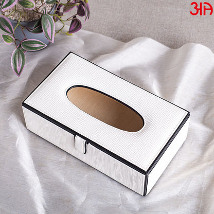 Premium White Vegan Leather Tissue Box (24x14x8) CM