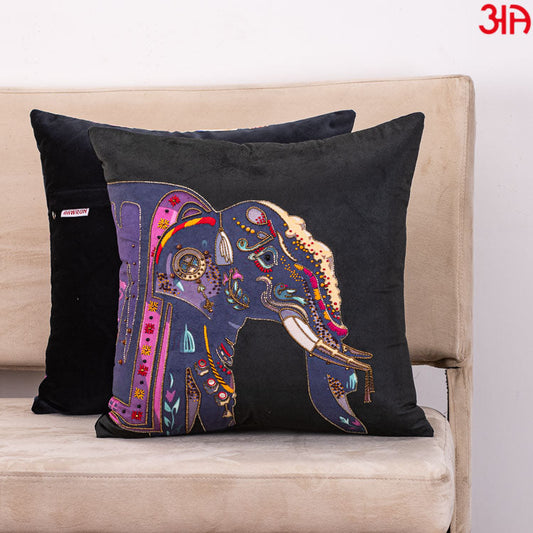 Traditional Elephant Digital Printed and Hand Work Cushion Cover