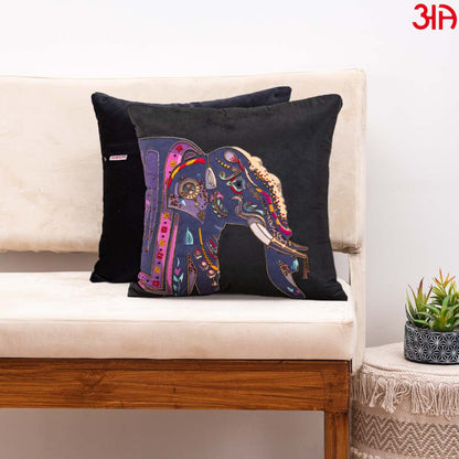 Traditional Elephant Digital Printed and Hand Work Cushion Cover