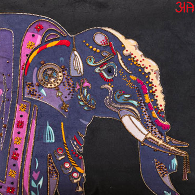 Traditional Elephant Digital Printed and Hand Work Cushion Cover