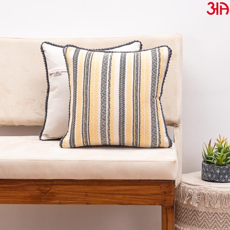 yellow beige black cotton cushion2