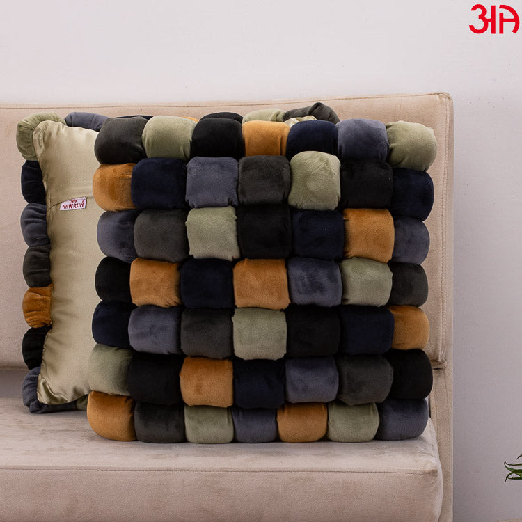 green bubble velvet cushion